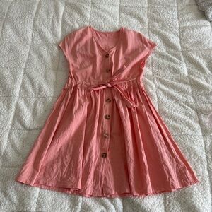 SHEIN Coral Button-Front Tie-Waist Casual Dress